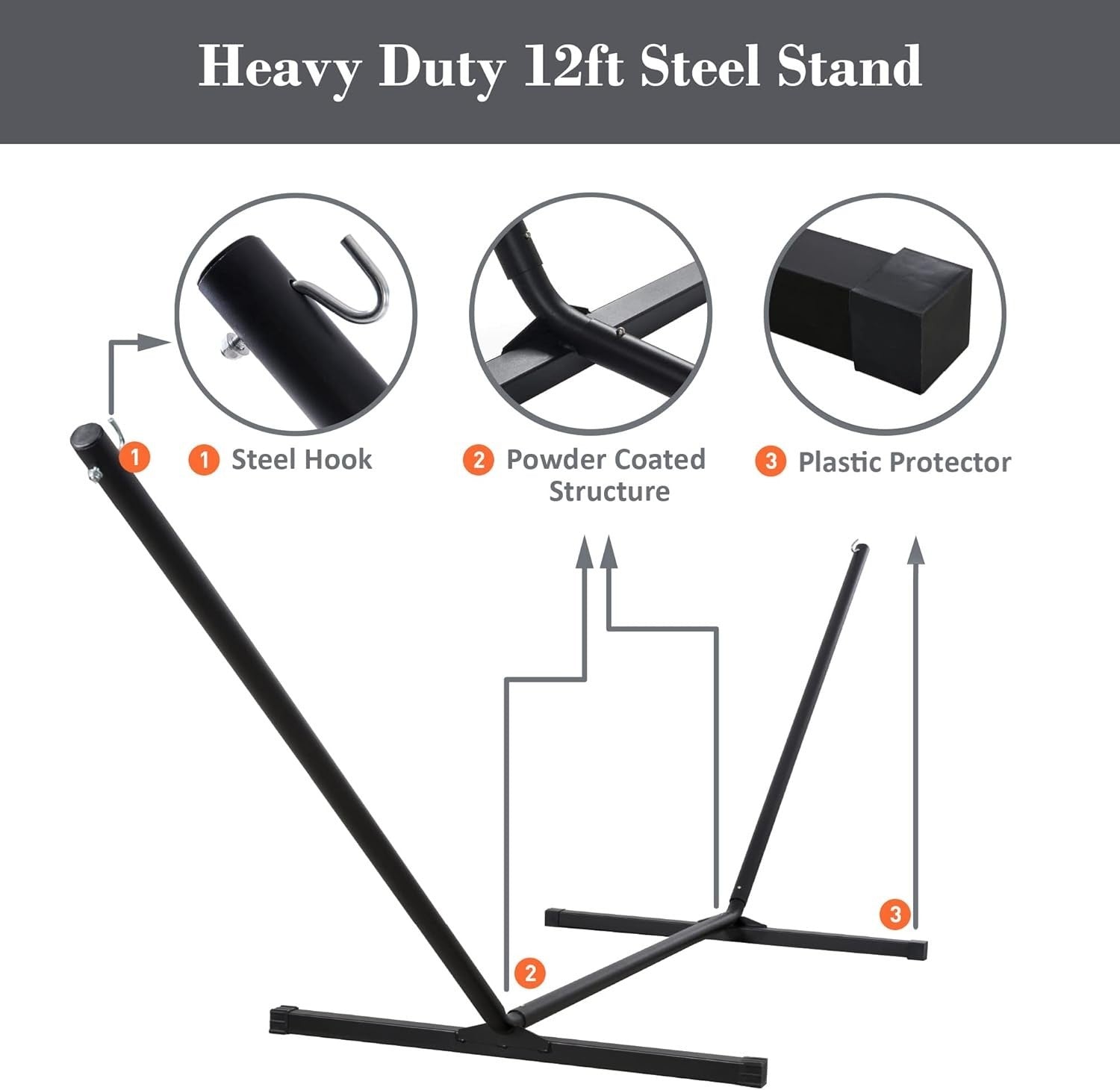 Portable Double Hammock with Stand, Curved Spreader Bar & Pillow – 450lbs
