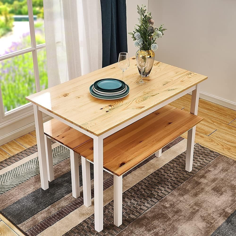 Solid Pine Dining Table & Bench Set | Durable Kitchen Furniture, Classic