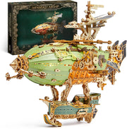 Steampunk 3D Wooden Airship Puzzle with LED Lights DIY Craft Gift Set