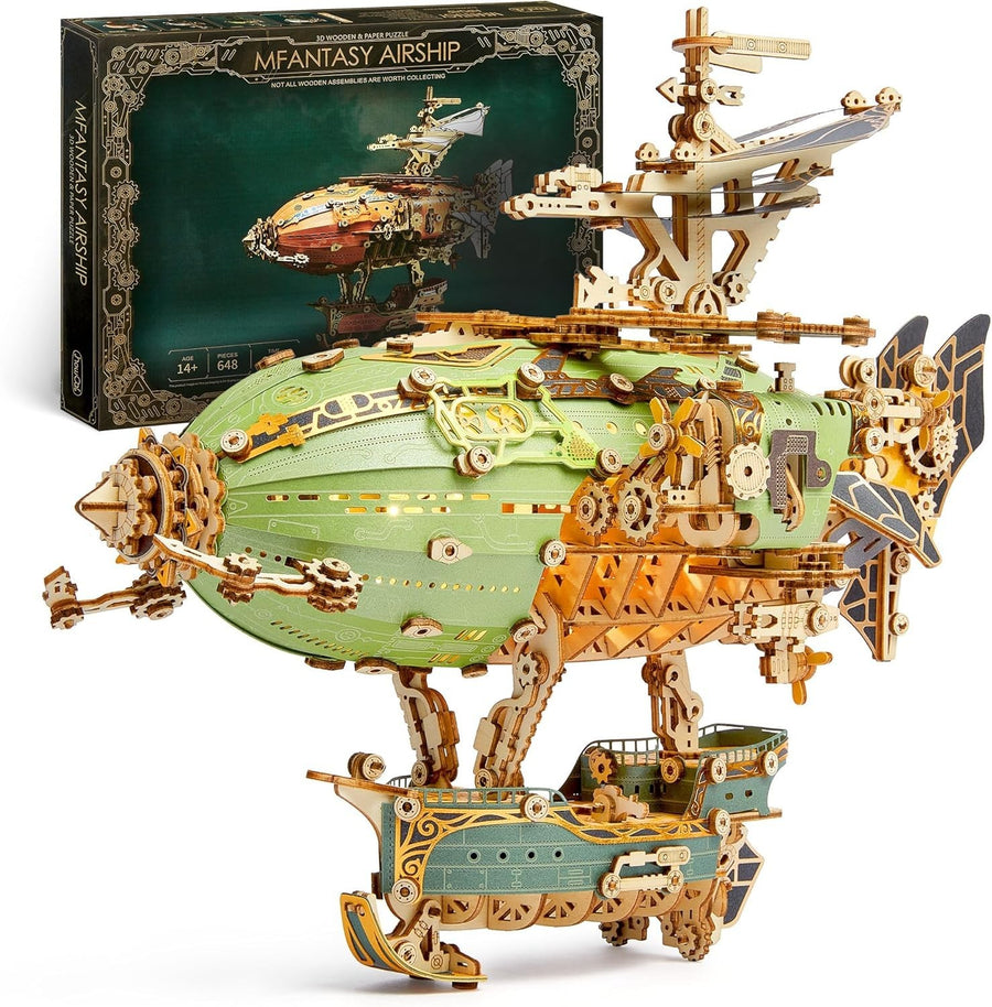 Steampunk 3D Wooden Airship Puzzle with LED Lights DIY Craft Gift Set