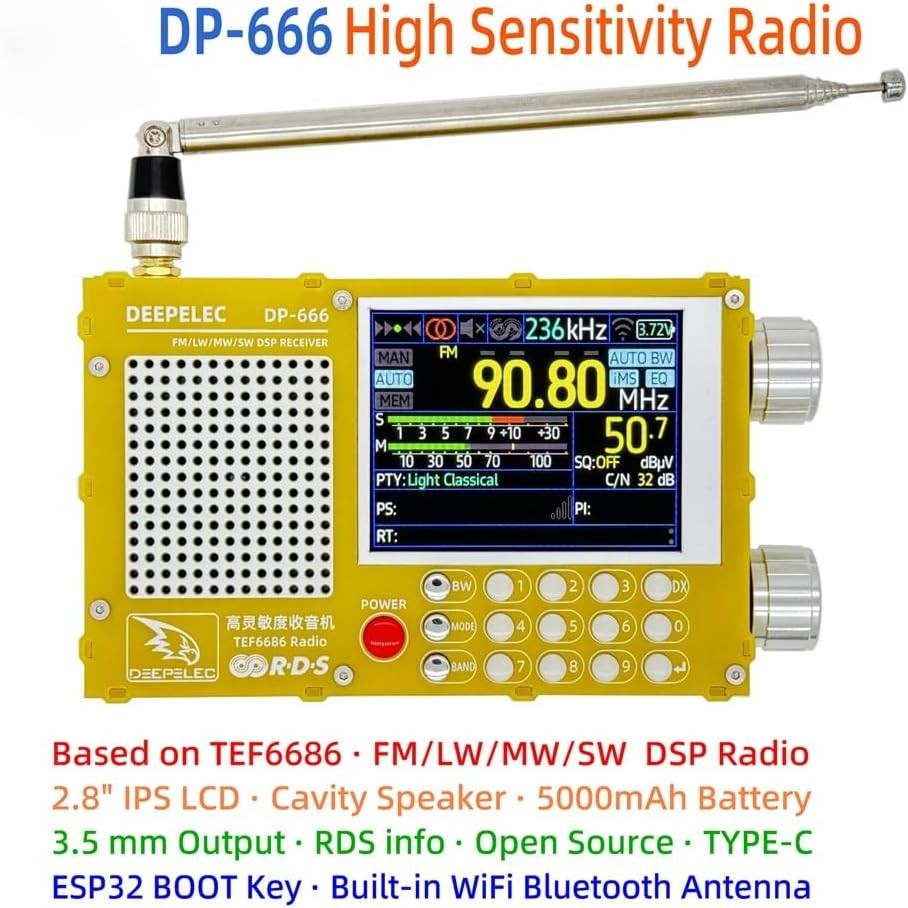 High Sensitivity TEF6686 Full Band FM AM SW Radio Portable 5000mAh