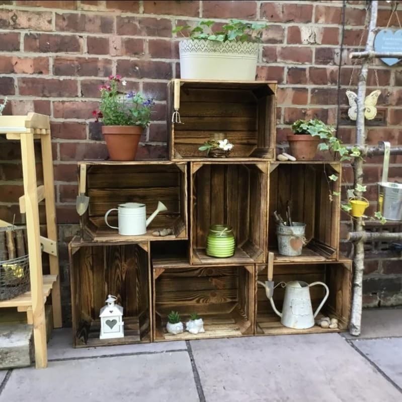 Rustic Wooden Storage Crates 29x24x39cm – Handmade Decorative Set of 6