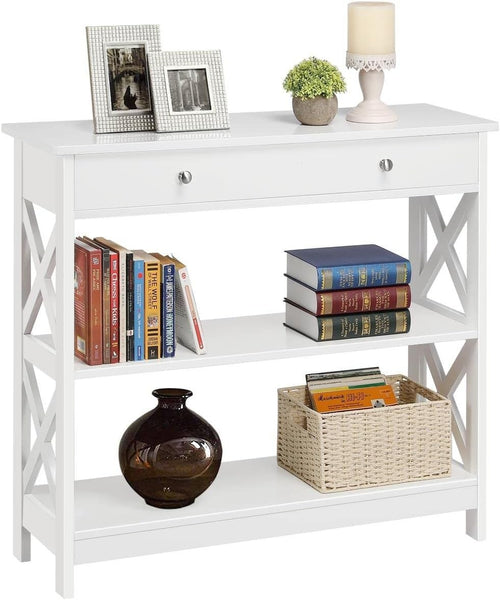 Slim Console Table with Drawer & Storage Shelves – Space-Saving, Durable Wood