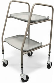 Height Adjustable Mobility Trolley on Wheels Steel Frame Two Tray Cart