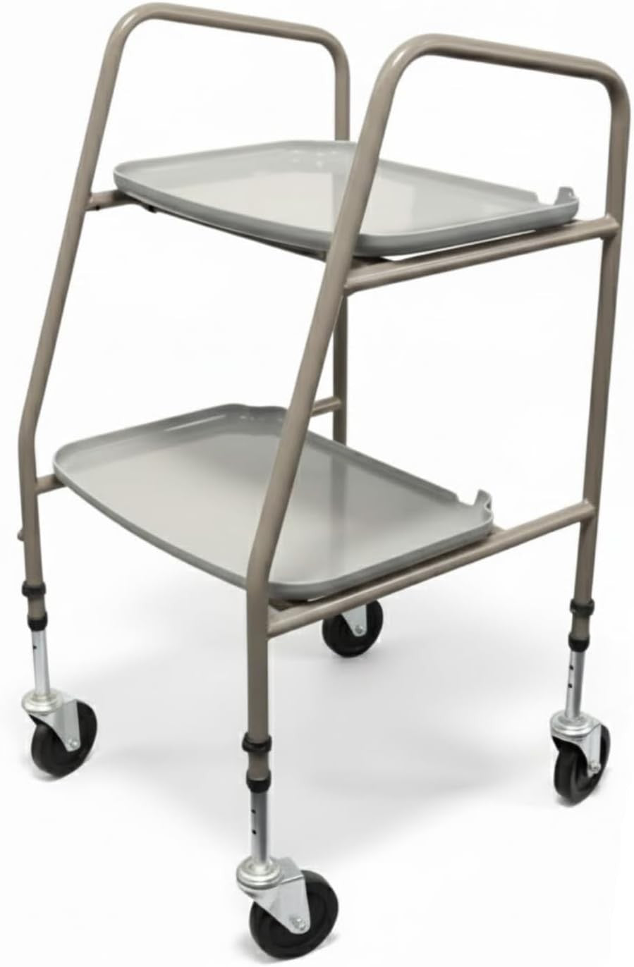 Height Adjustable Mobility Trolley on Wheels Steel Frame Two Tray Cart