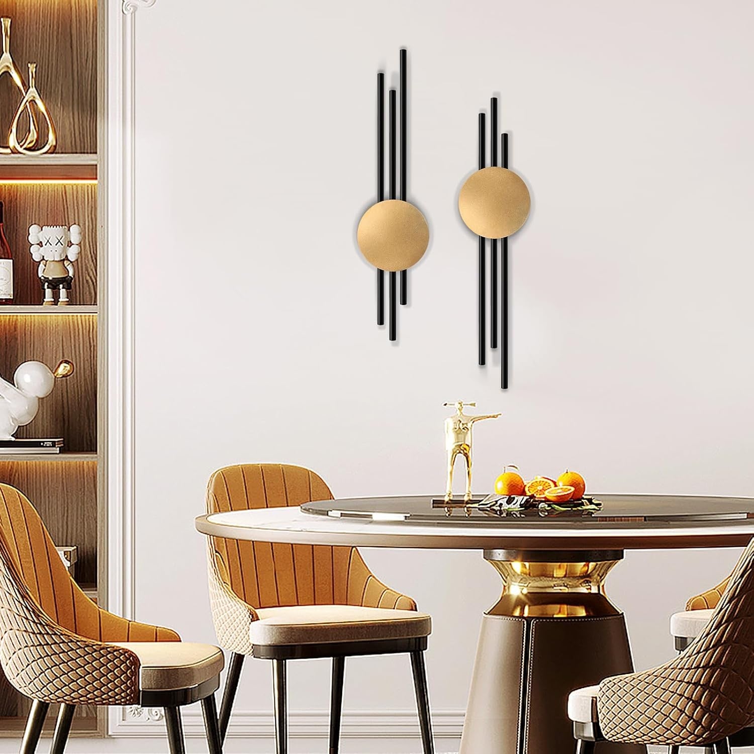 Modern Metal Wall Art Set of 2 Geometric Black Gold Wall Decor Hanging