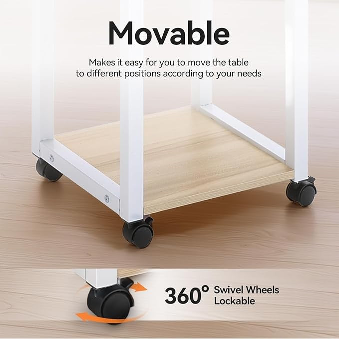 Overbed Laptop Table on Wheels Adjustable Bedside Desk Lift Top Storage