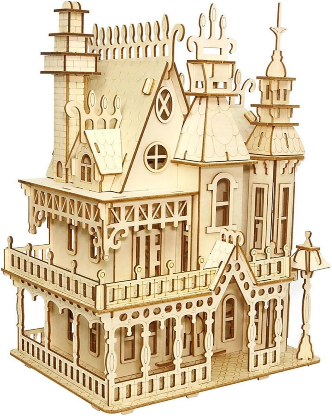 3D Wooden Fantasy Villa Puzzle Kit - DIY Miniature Model, Paintable