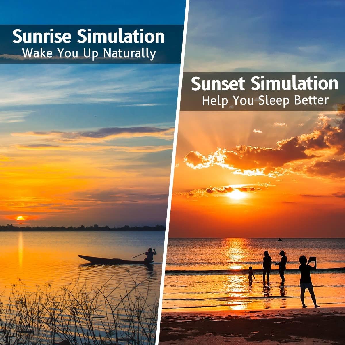 Sunrise Wake Up Alarm Clock Black Sleep Aid Night Light Dual Alarm
