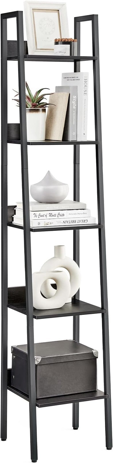 5-Tier Narrow Ladder Shelf Tall Display Storage Unit Industrial Bookcase