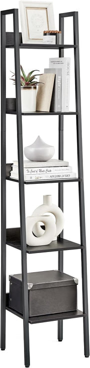 5-Tier Narrow Ladder Shelf Tall Display Storage Unit Industrial Bookcase