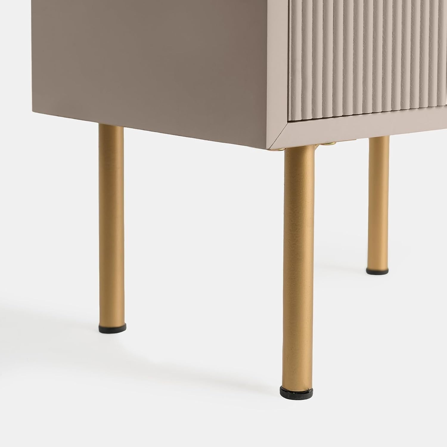 Modern Beige 4 Drawer Bedside Table | Tall Ribbed Nightstand with Gold Legs