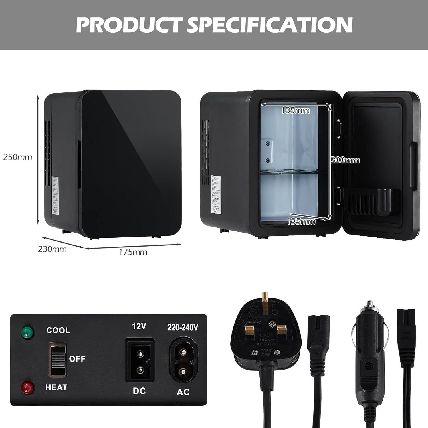 4L Mini Fridge Black AC/DC Cooler Warmer Frost-Free Portable