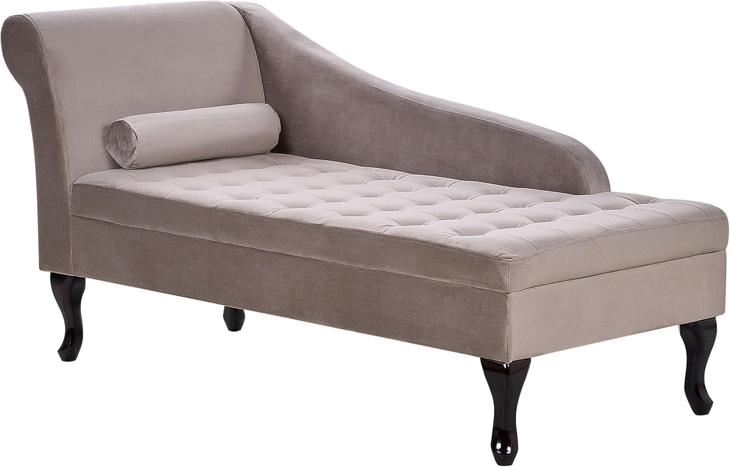 Left Hand Velvet Chaise Lounge with Storage Taupe Upholstery & Black Legs 145cm