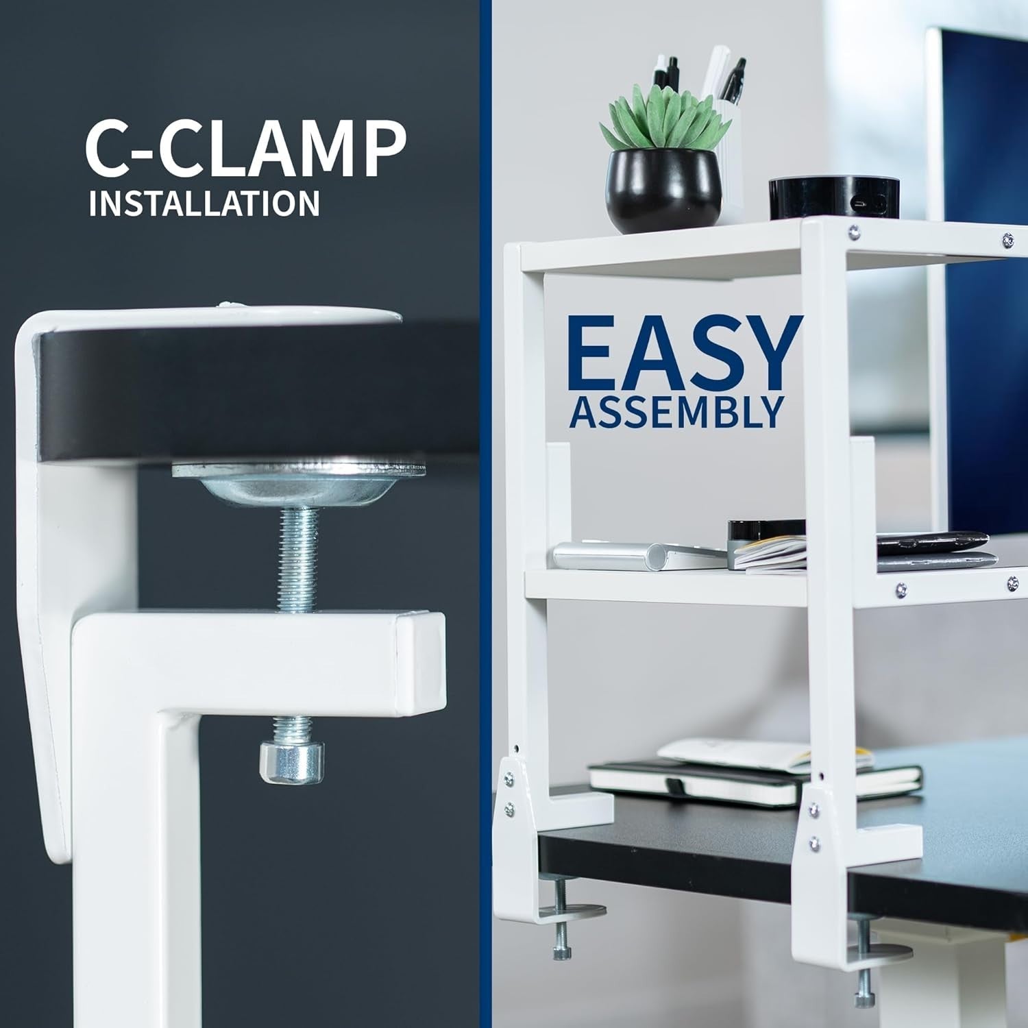 Clamp-On Desk Shelf 2-Tier White 13" Above/Below Mount Storage Organizer