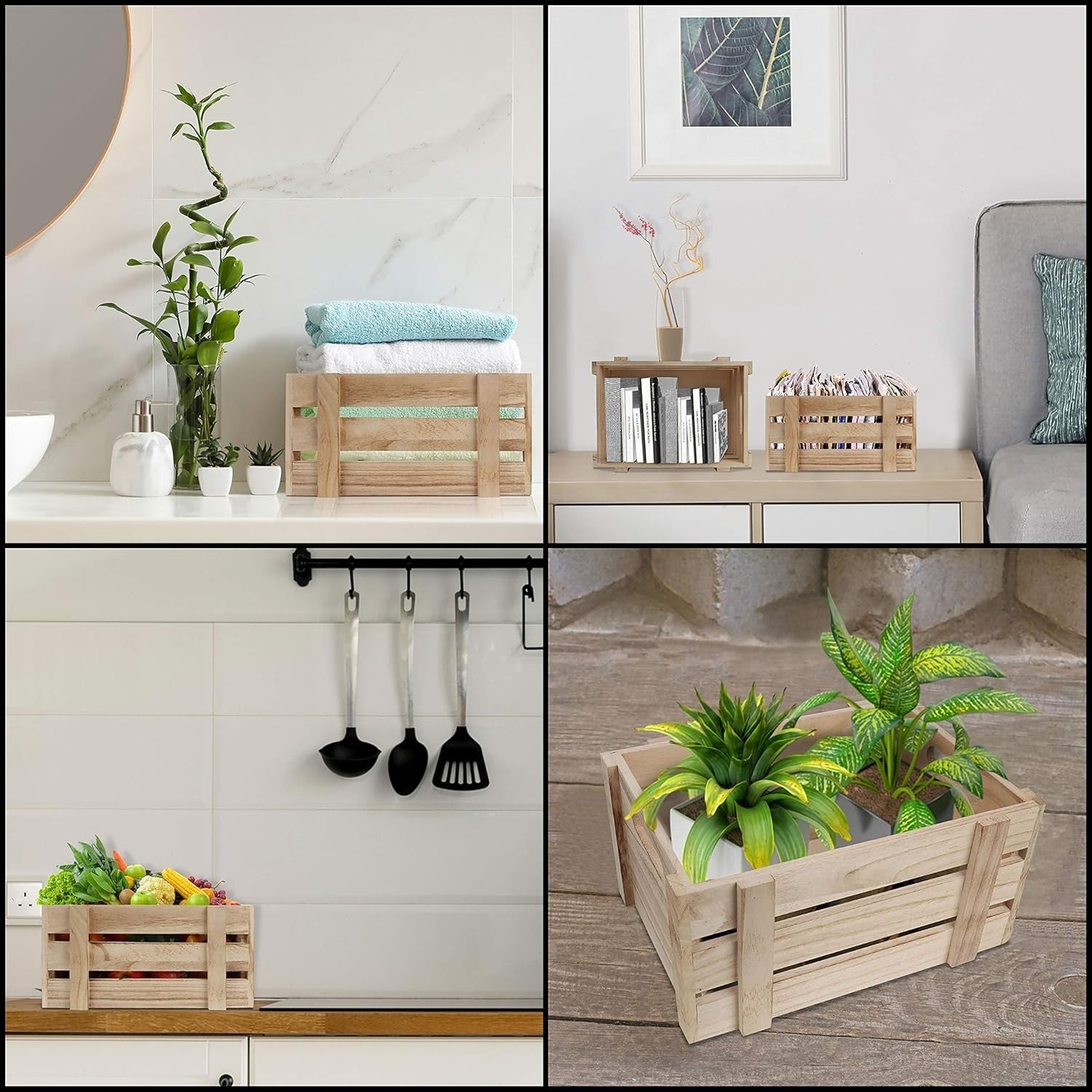 3 Pack Rustic Wooden Storage Crates Small Medium Large Set