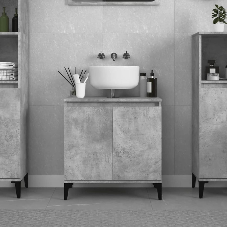Concrete Grey Bathroom Sink Cabinet | Modern Under Sink Storage Unit 58x33x60cm