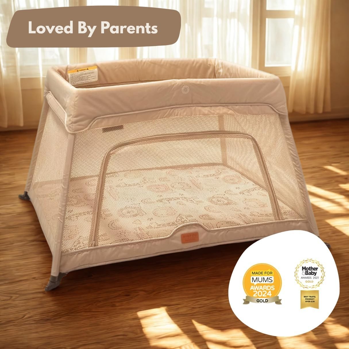 Travel Cot Playpen Lightweight Foldable Baby Bed with Mattress & Storage Beige