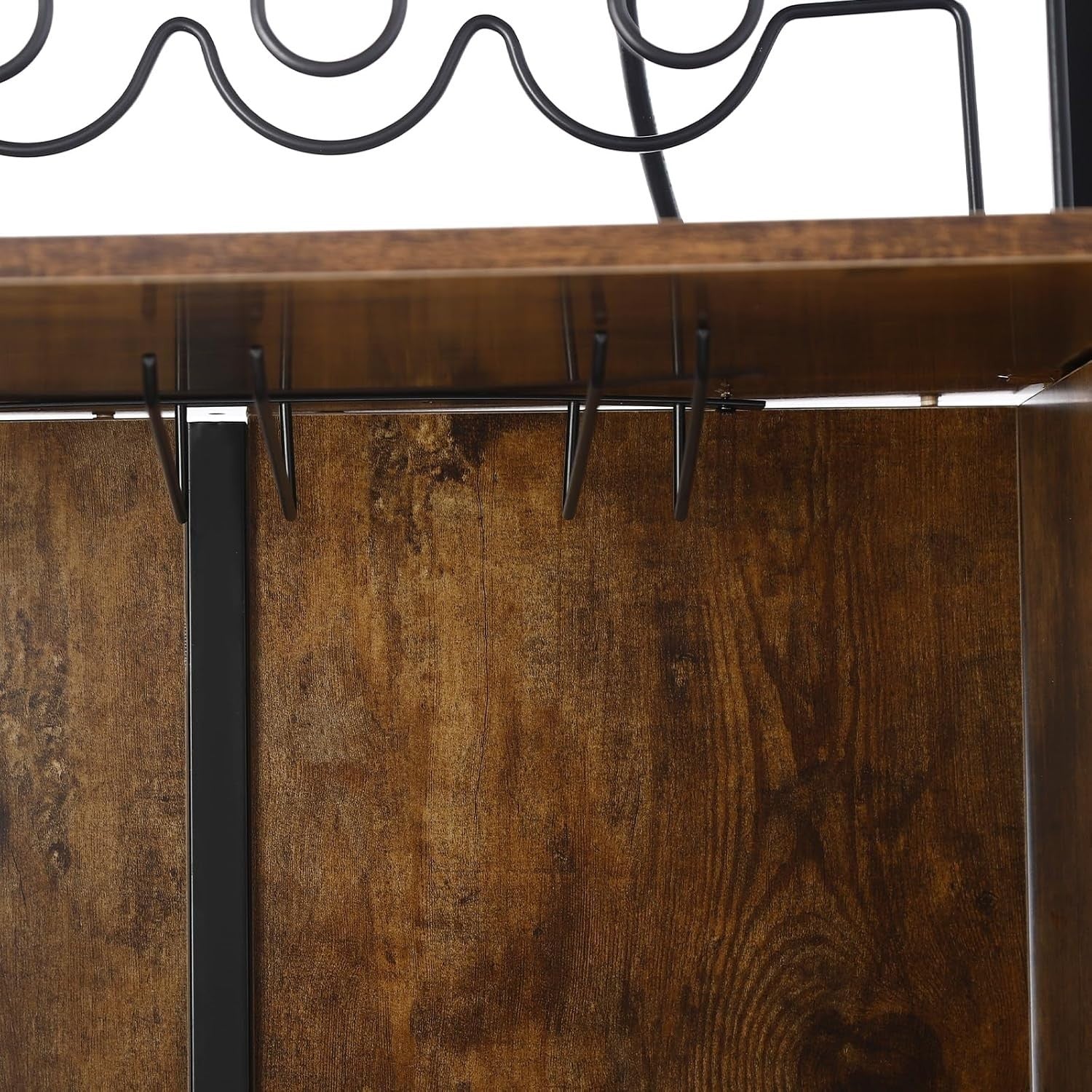 Wine Bar Cabinet with RGB LED Light & Outlet, Industrial Liquor Storage