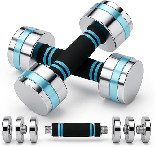 20KG Adjustable Steel Dumbbells Pair Chrome Anti-Slip Compact Home Gym