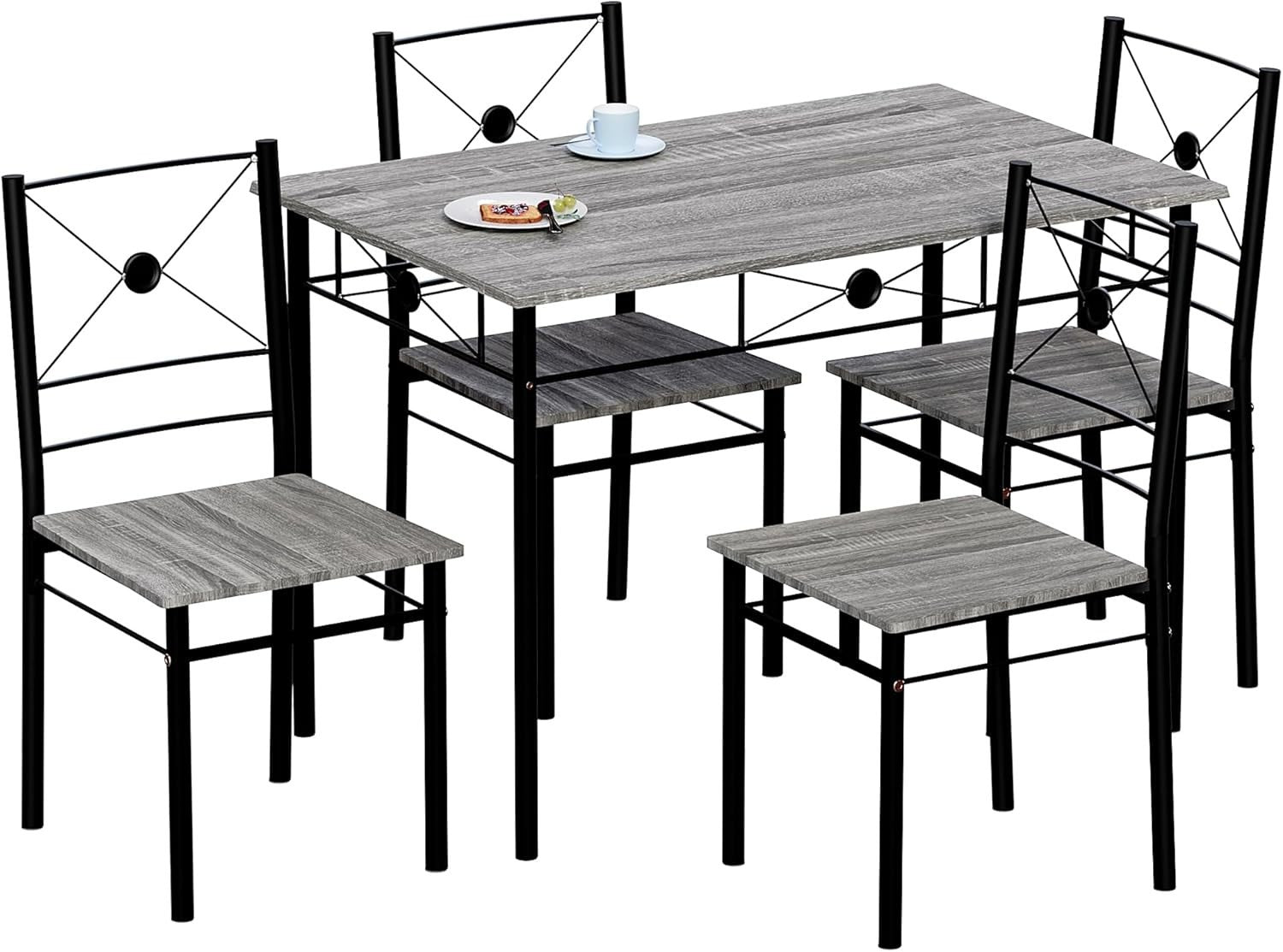 Modern Grey 4-Seater Dining Table Set | Compact Kitchen Breakfast Set