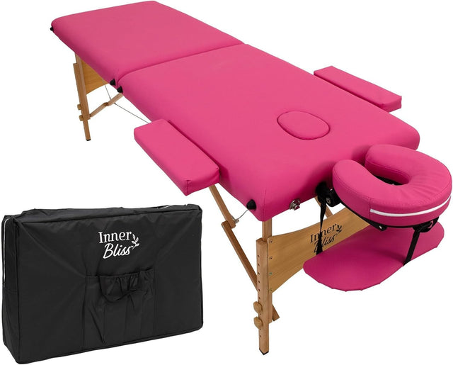 Portable Massage Table 2-Section Wooden Folding Beauty Therapy Couch Pink