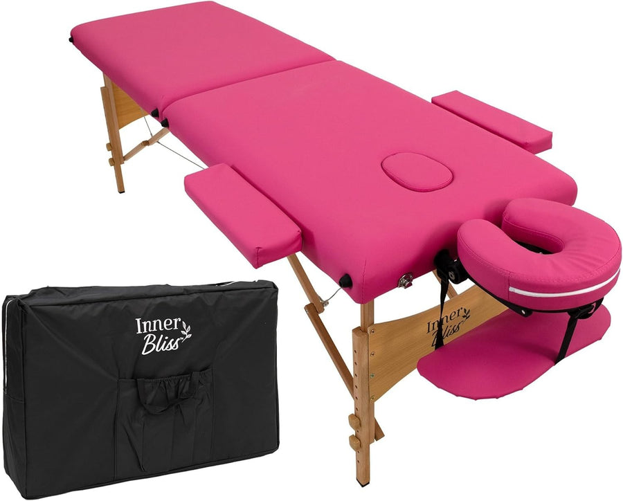 Portable Massage Table 2-Section Wooden Folding Beauty Therapy Couch Pink