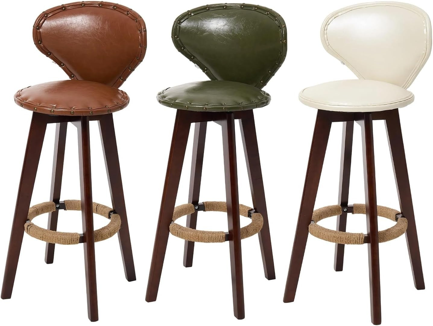 Swivel Bar Stools 2pcs Beige Faux Leather High Counter Kitchen Chairs