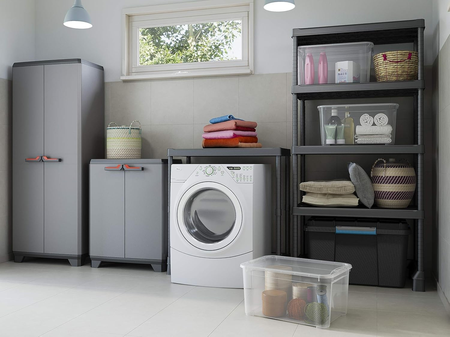 Tall Garage Utility Storage Cabinet | Heavy Duty Plastic Cupboard with Shelves