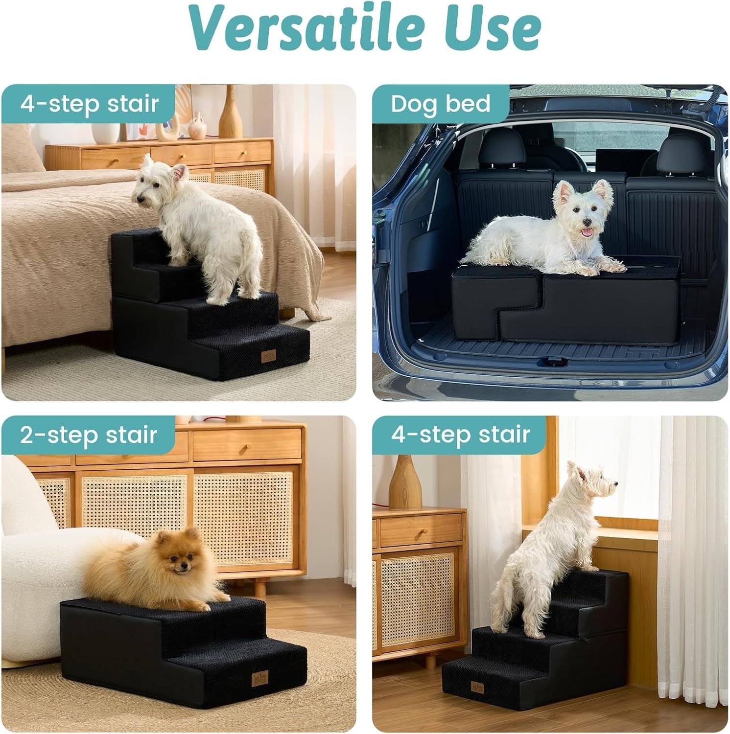 4 Tier Dog Stairs for Small Dogs 45cm High Pet Steps Black
