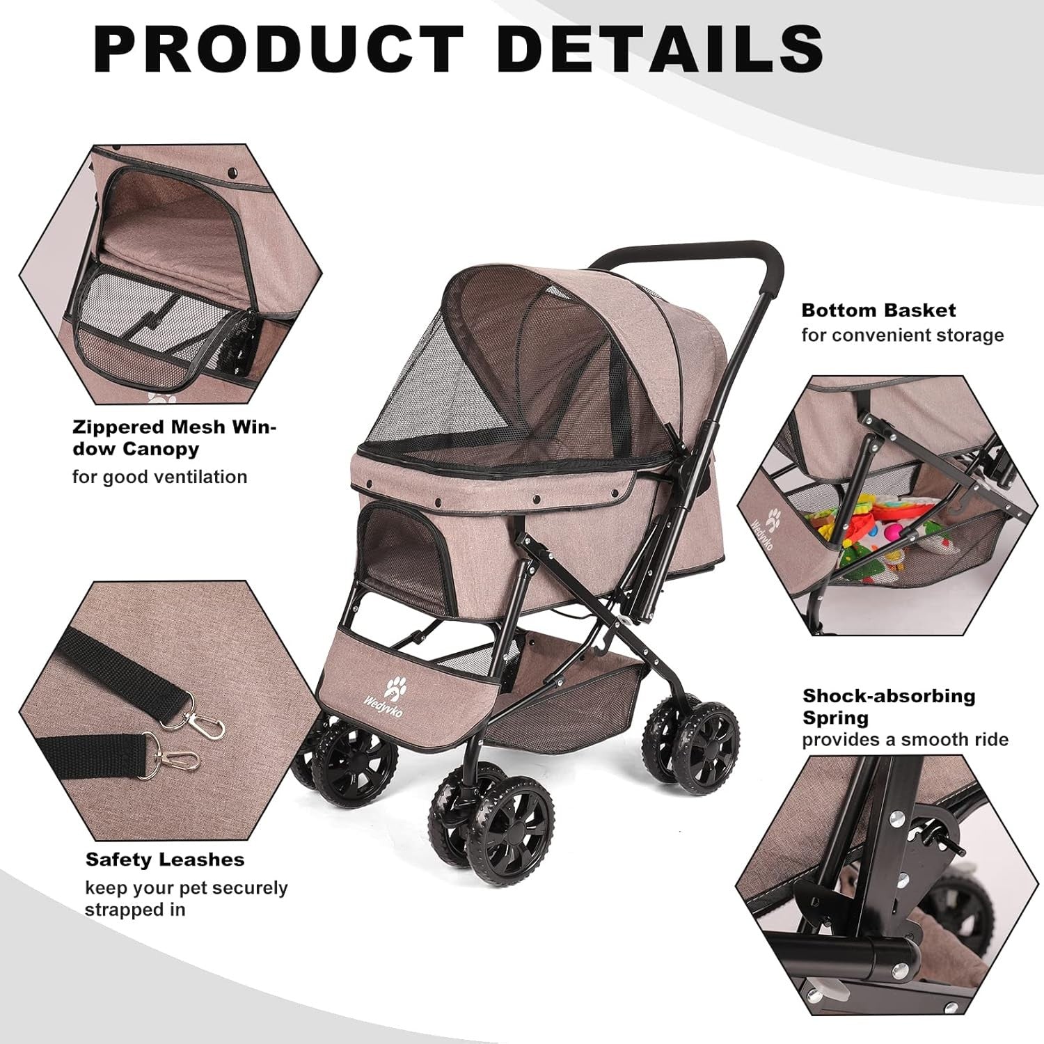 Pet Stroller for Medium Dogs up to 20kg Foldable 4 Wheel Dog Cat