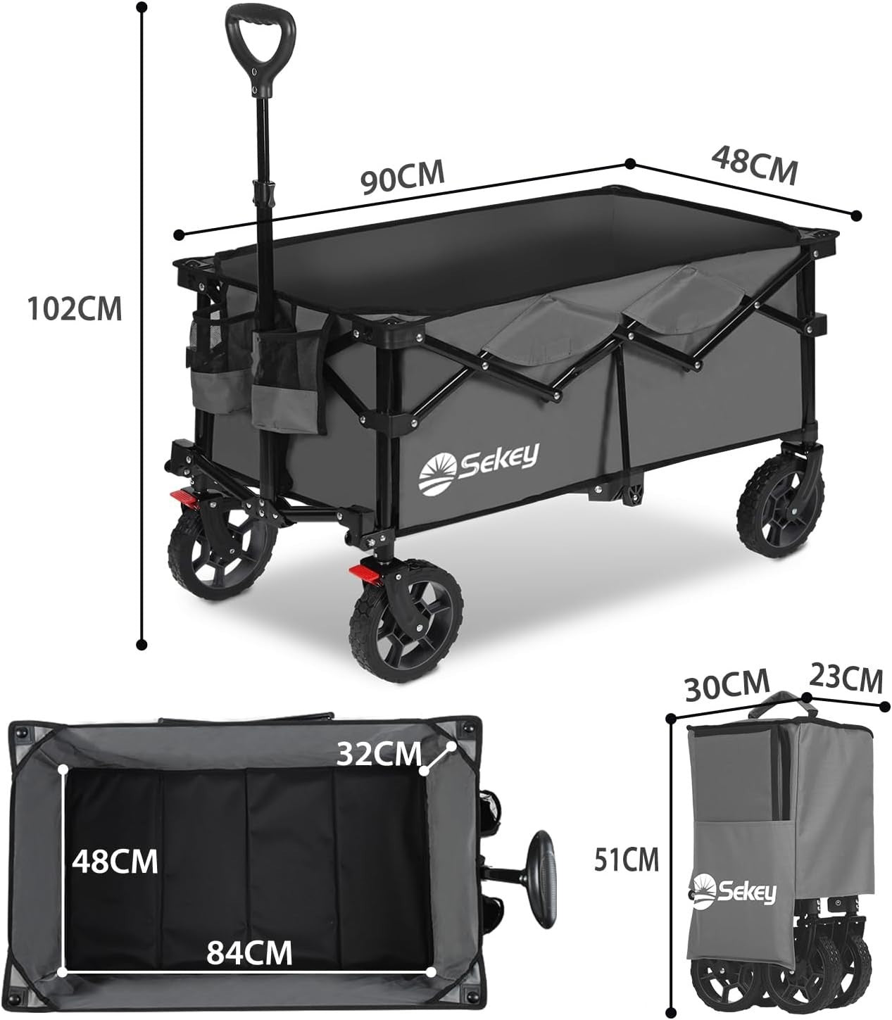 Grey Heavy Duty 135L Folding Festival Trolley All-Terrain Wagon 150kg Capacity