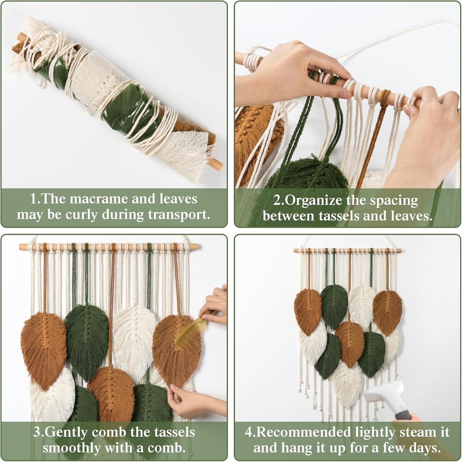 Small Macrame Wall Hanging Boho Leaf Woven Tapestry 42x72cm