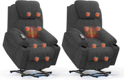 Set of 2 Lift Recliner Chairs Massage Heat USB-C Footrest Cup Holders Deep Grey