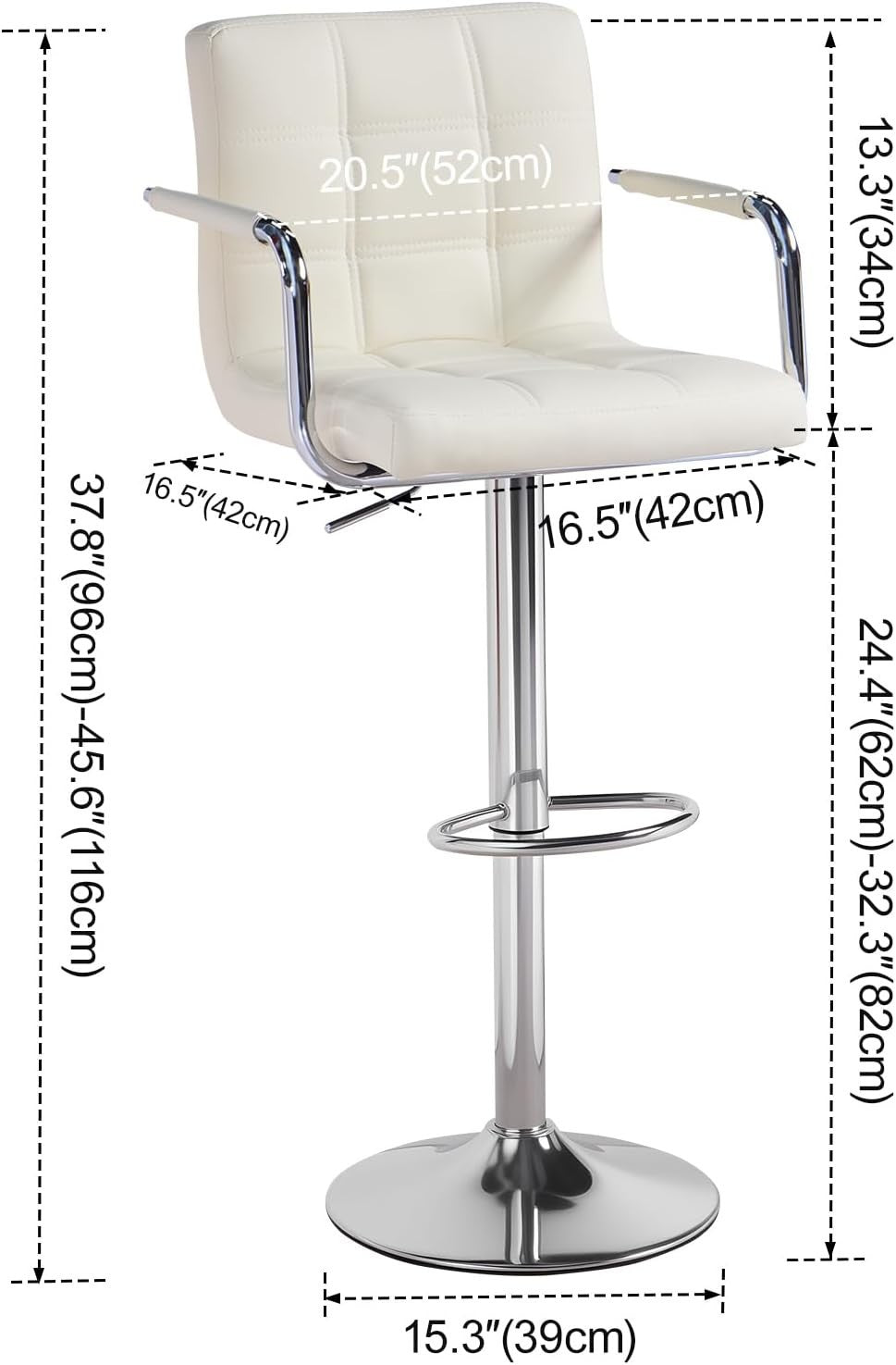 Beige PU Leather Bar Stool Adjustable Height 360° Swivel with Armrest