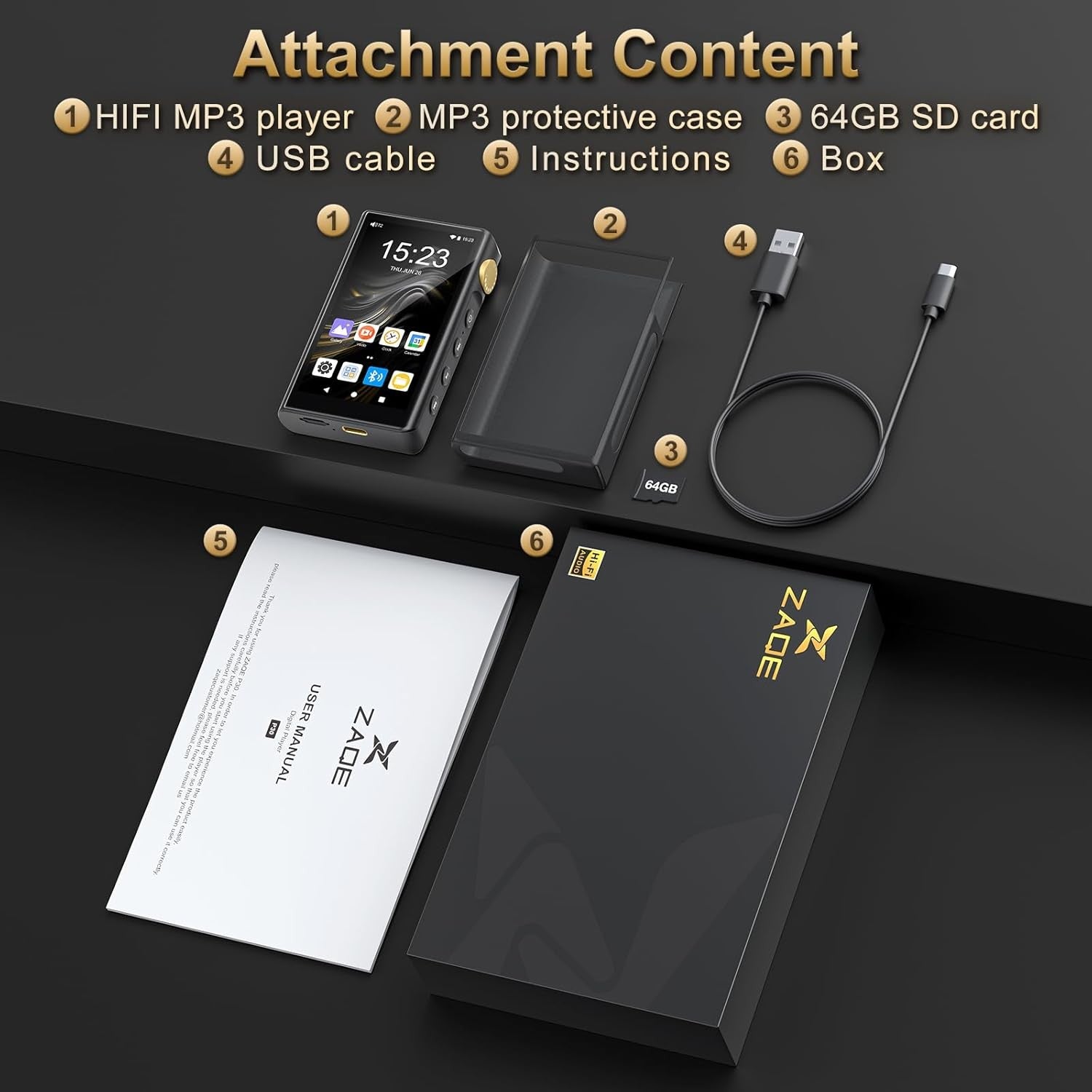 96GB HiFi MP3 Player Bluetooth 5.0 DSD DAC FM 512GB