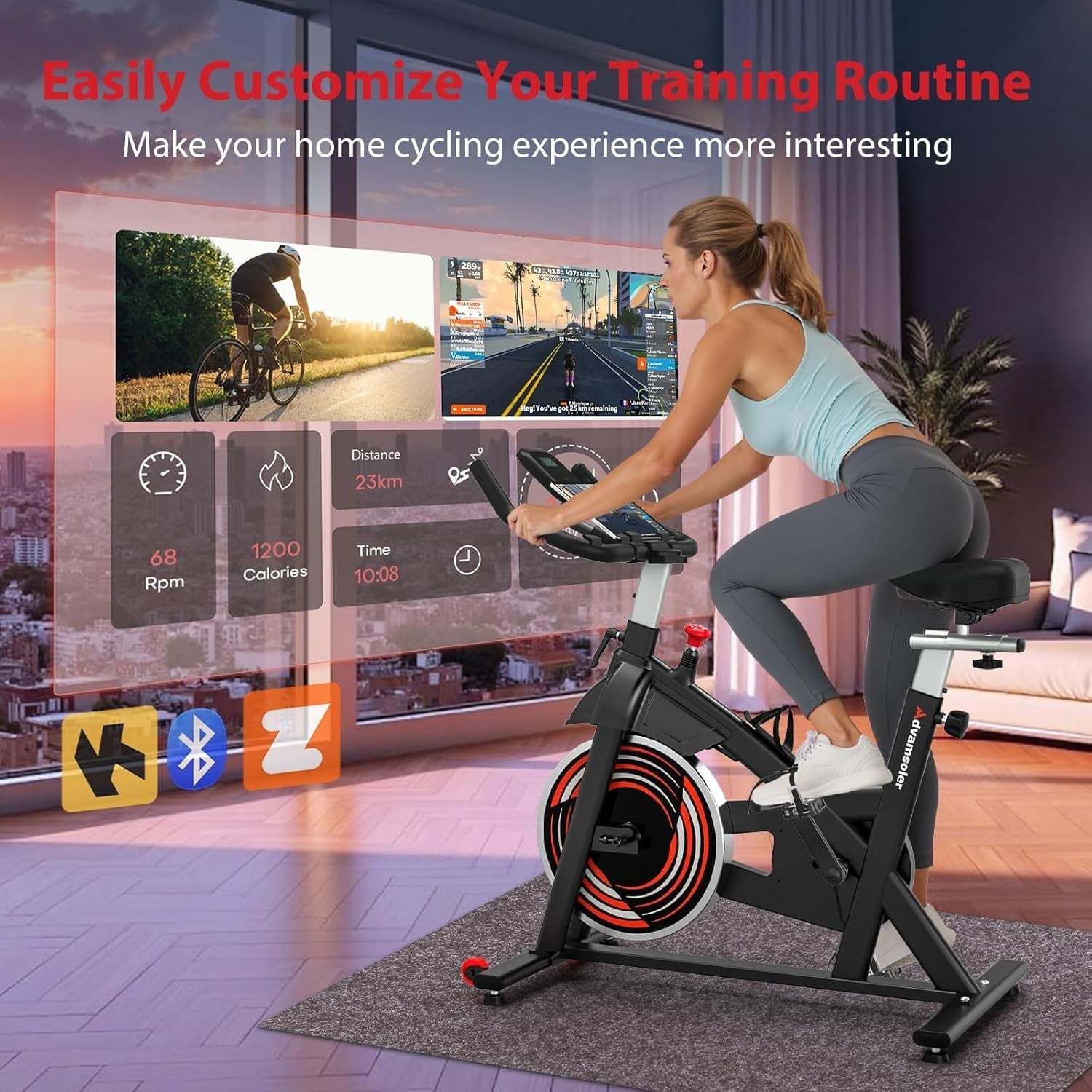 Quiet Magnetic Spin Bike w/ LCD Display, App Support, 30lb Flywheel