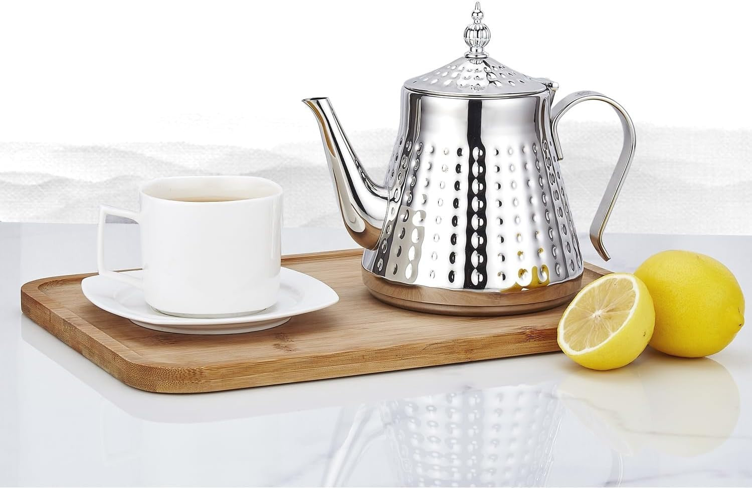 Stainless Steel Teapot 40oz 1.2L Tea Pot w/ Infuser Hammered Finish
