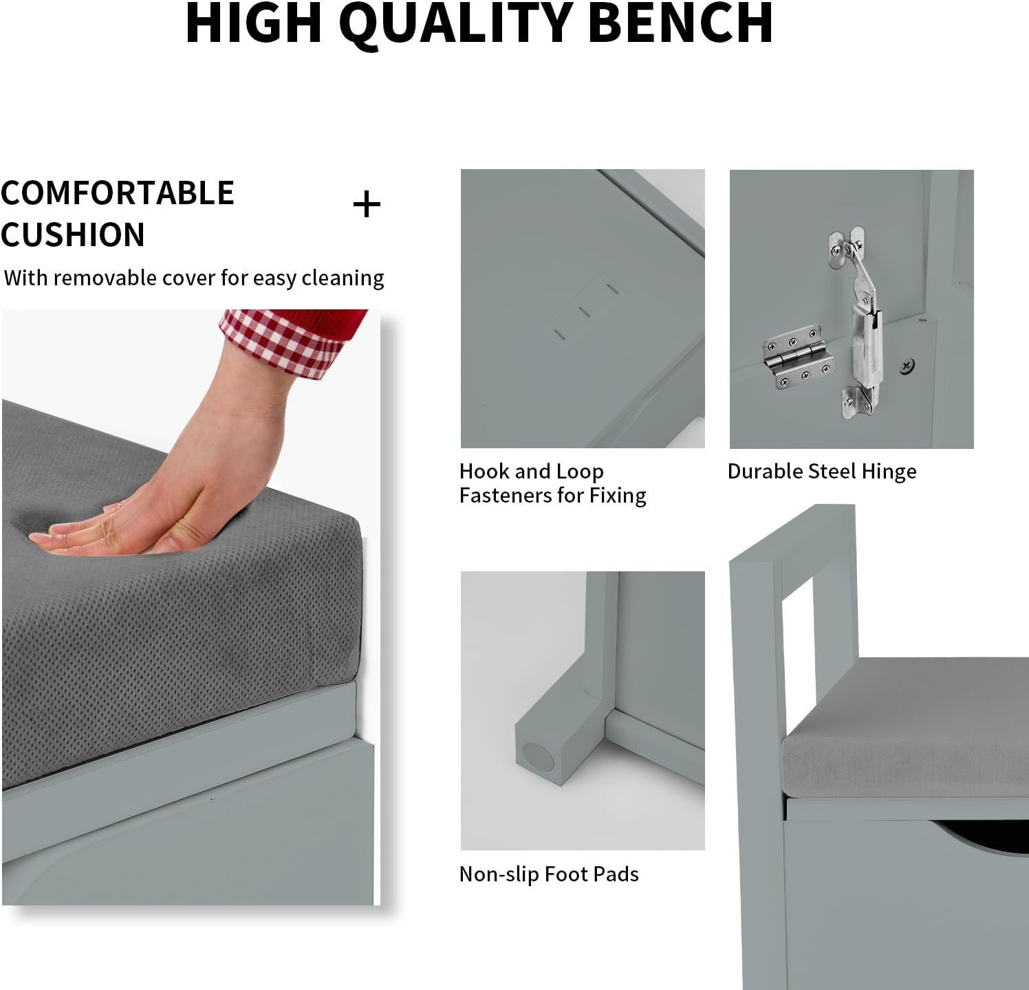 Grey Shoe Bench with Flip-Up Seat & Hidden Storage Hallway Chest 86x38x49cm