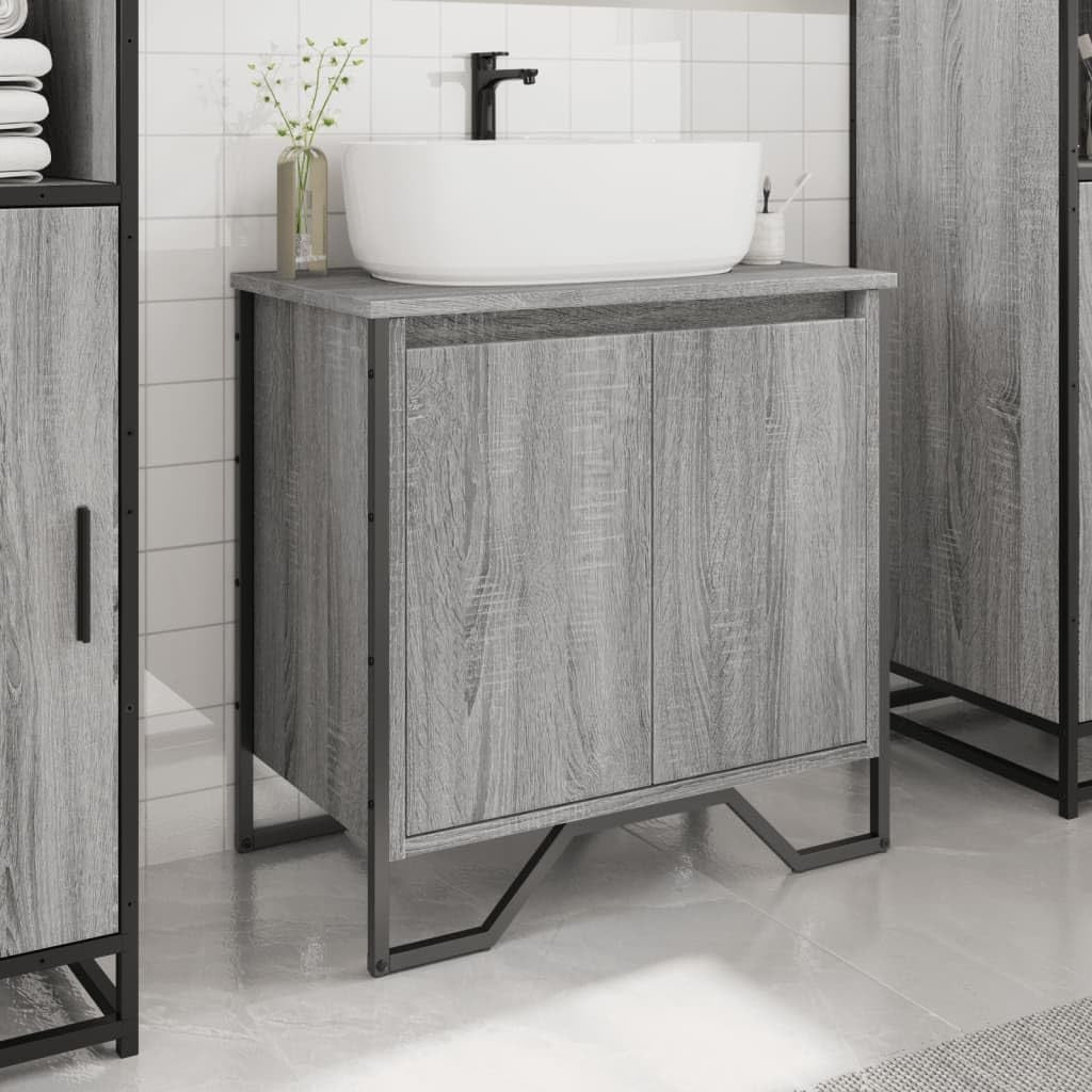 Grey Sonoma Bathroom Vanity Unit – Modern Under Sink Cabinet 2 Door Storage 60x6