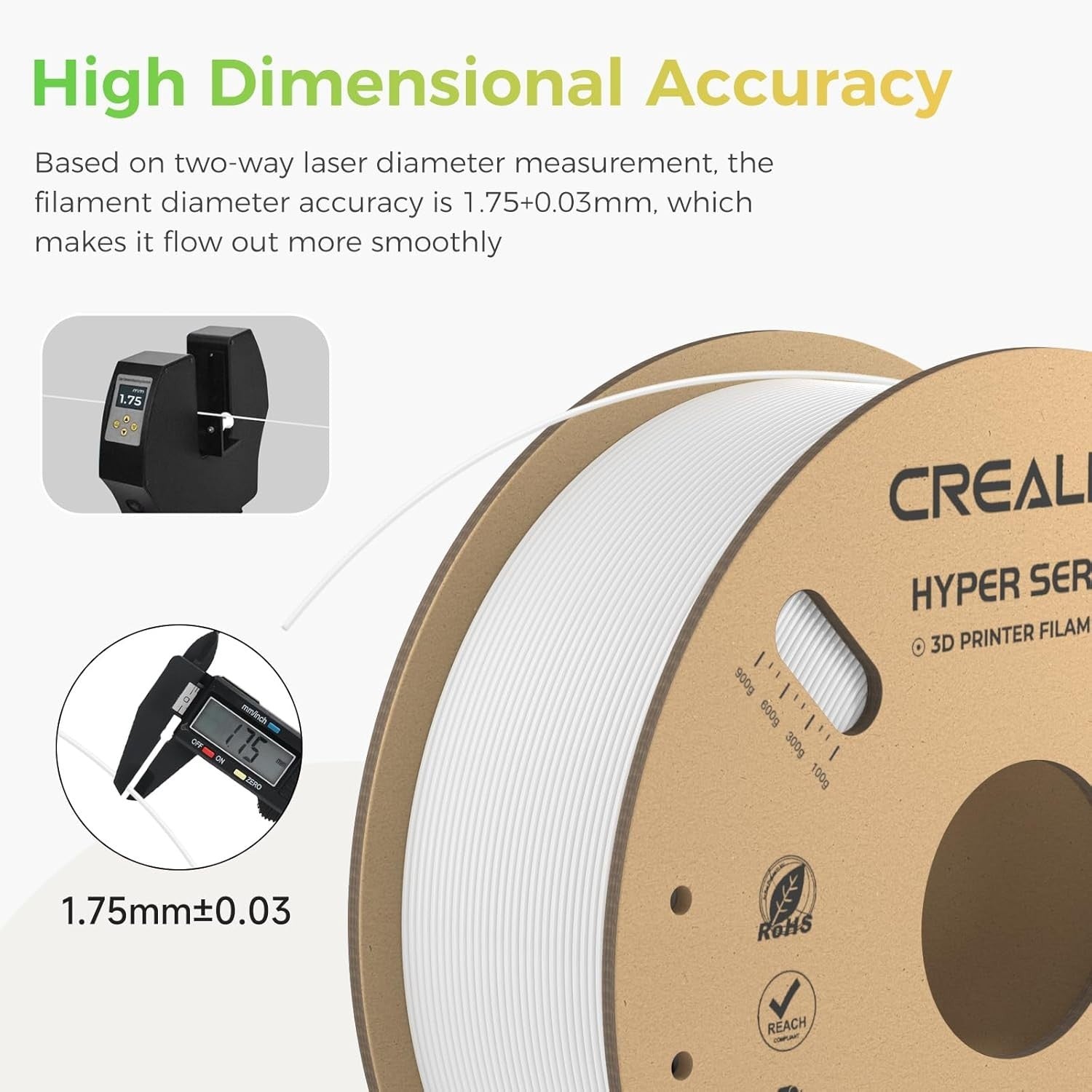 Hyper PLA Filament White 4KG High Speed 600mm/s 1.75mm ±0.03mm