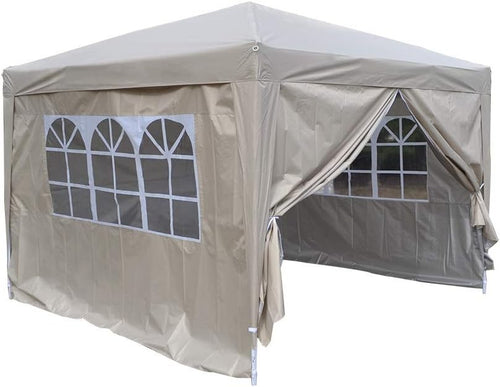 3x3M Beige Pop Up Gazebo With Sides Waterproof Outdoor Garden Party Tent Marquee