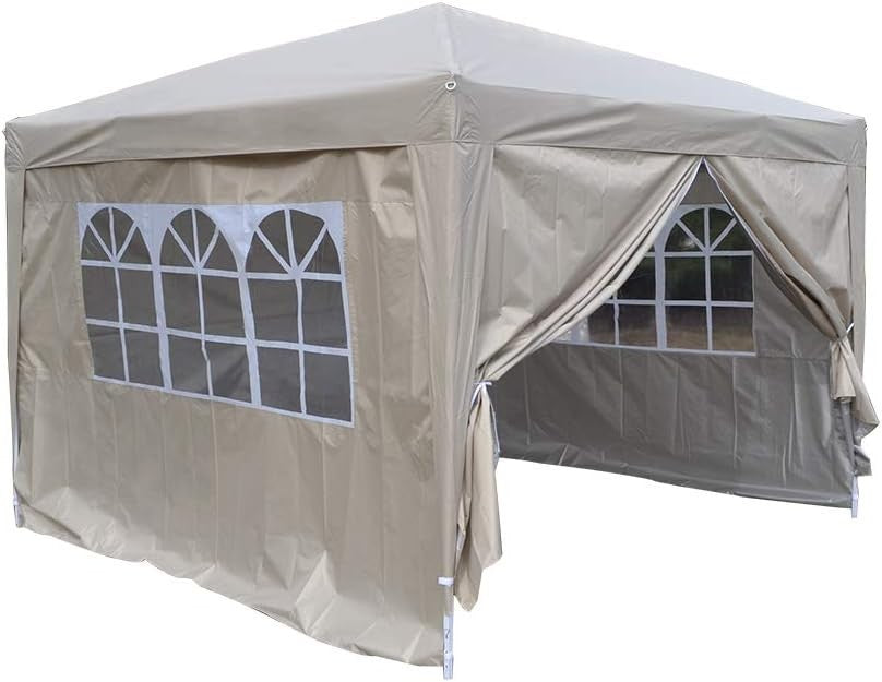 3x3M Beige Pop Up Gazebo With Sides Waterproof Outdoor Garden Party Tent Marquee