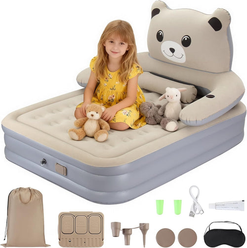 Double Inflatable Air Mattress with Electric Pump, Headboard & Cup Holder