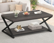 Industrial Grey Coffee Table with Storage Shelf – Modern 47" Metal Wood Design