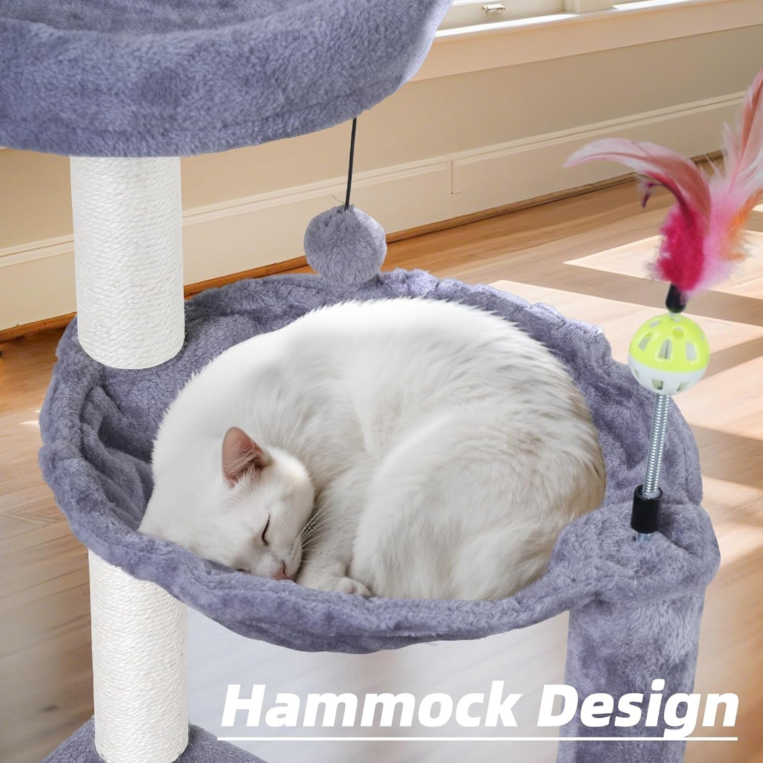 Grey Multi Level Cat Tree Tower with Hammock Scratching Posts Play Ladder