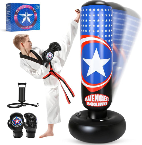 Kids Inflatable Punching Bag 66in Free Standing Boxing Set Gloves
