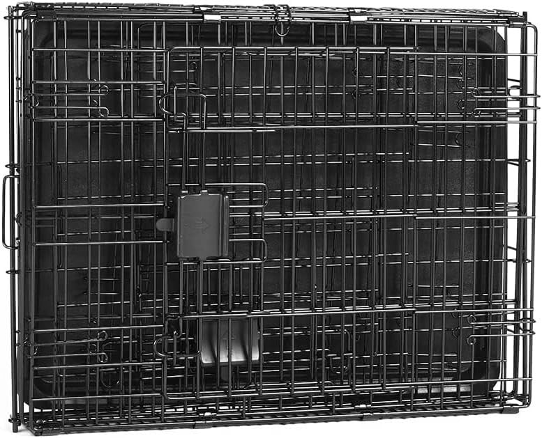 Small Foldable Double Door Metal Dog Crate Cage with Divider & Tray 61cm