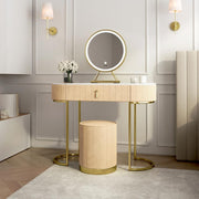 Luxury Cream Dressing Table Vanity Set LED Mirror Stool Gold Marble Effect