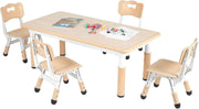 Kids Table and 4 Chairs Set Adjustable Height Study Play Dining Furniture Yellow